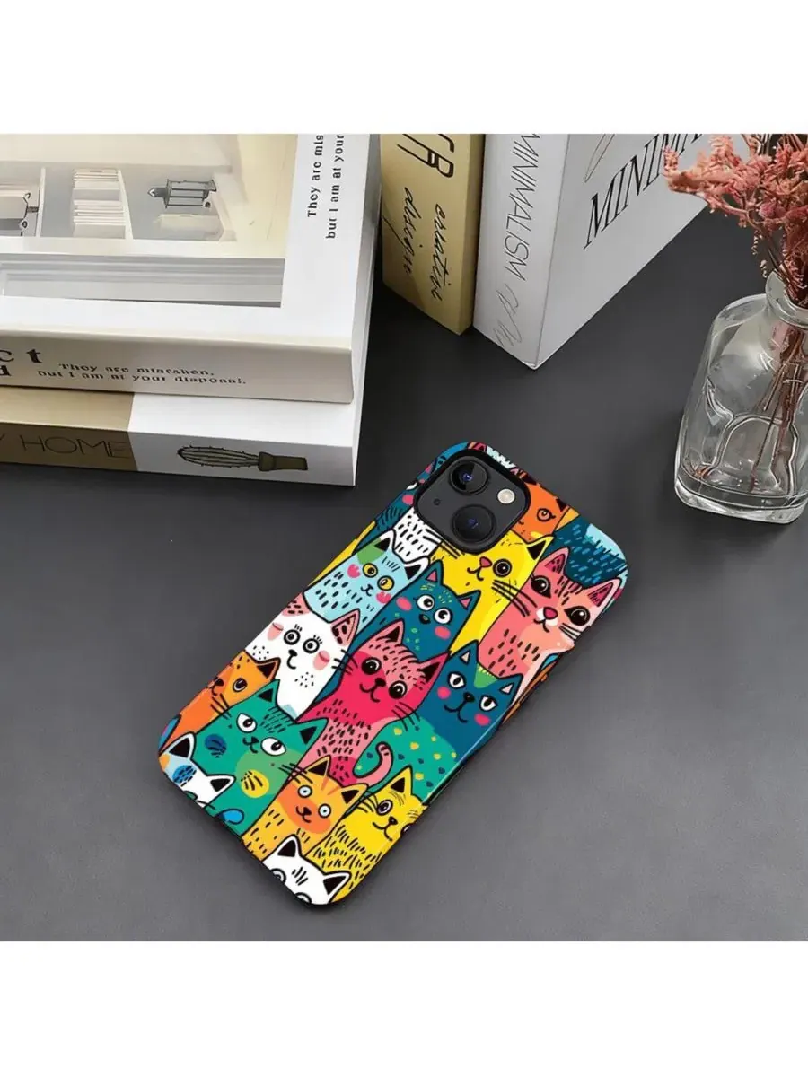 Чехол для iPhone 14 Plus с защитой от падений, с принтом Funny Cat Art GONEZ, Cat Friends Parade — изображение 5 из 7