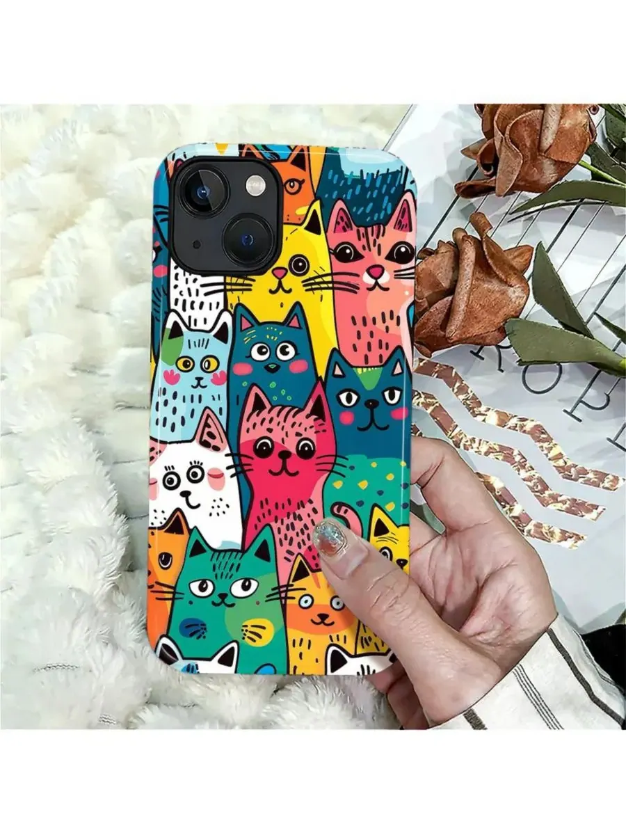 Чехол для iPhone 14 Plus с защитой от падений, с принтом Funny Cat Art GONEZ, Cat Friends Parade — изображение 7 из 7