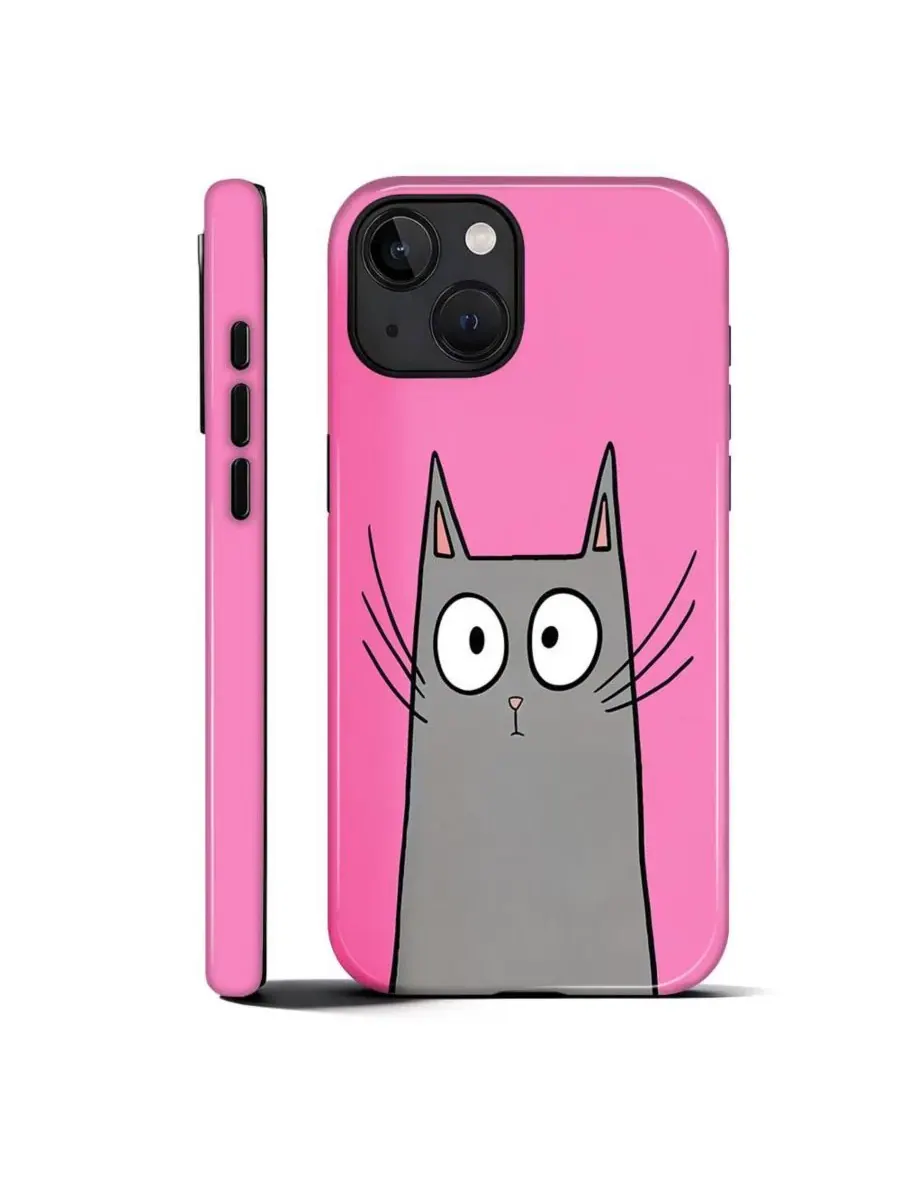 Чехол для iPhone 14 Plus, двухслойный ударопрочный, с принтом Funny Cat Art GONEZ, Shy Cat — изображение 1 из 7