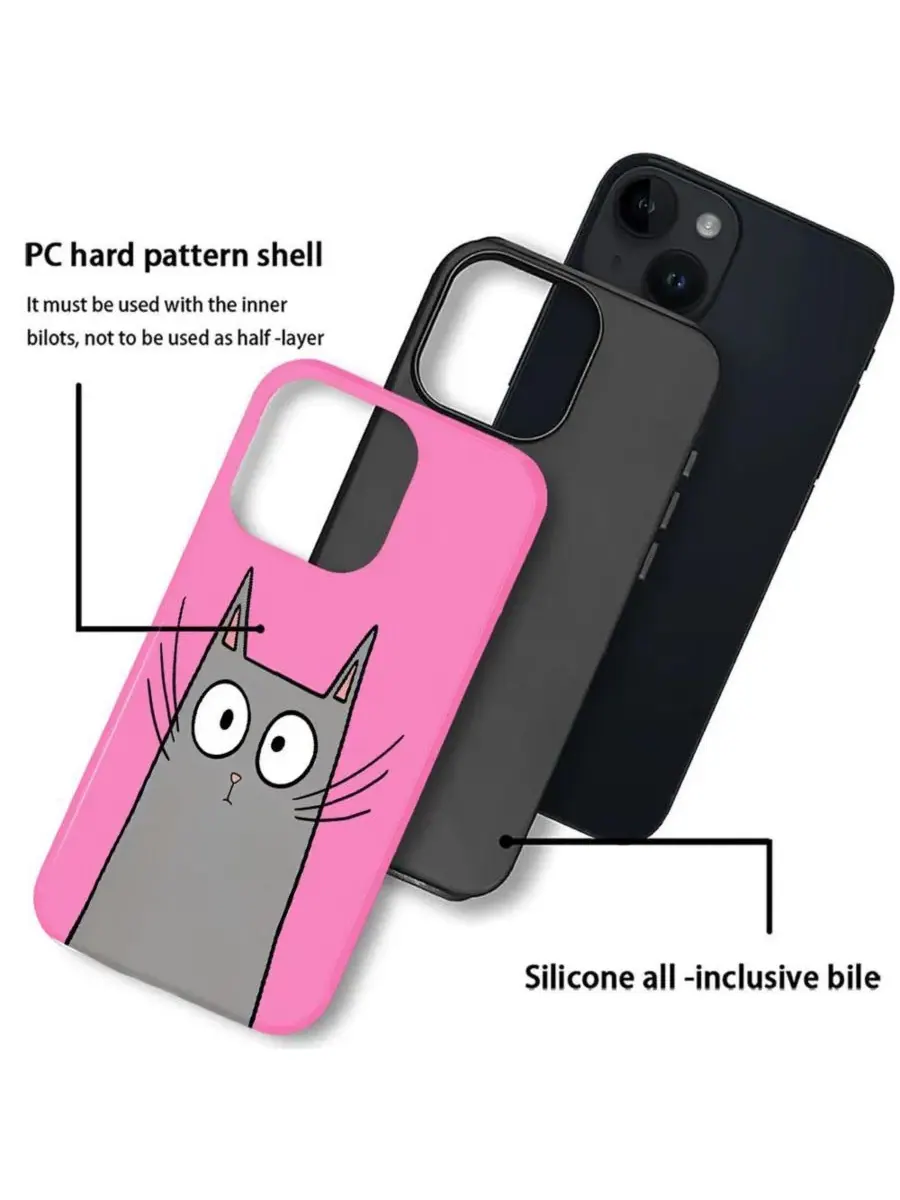 Чехол для iPhone 14 Plus, двухслойный ударопрочный, с принтом Funny Cat Art GONEZ, Shy Cat — изображение 2 из 7