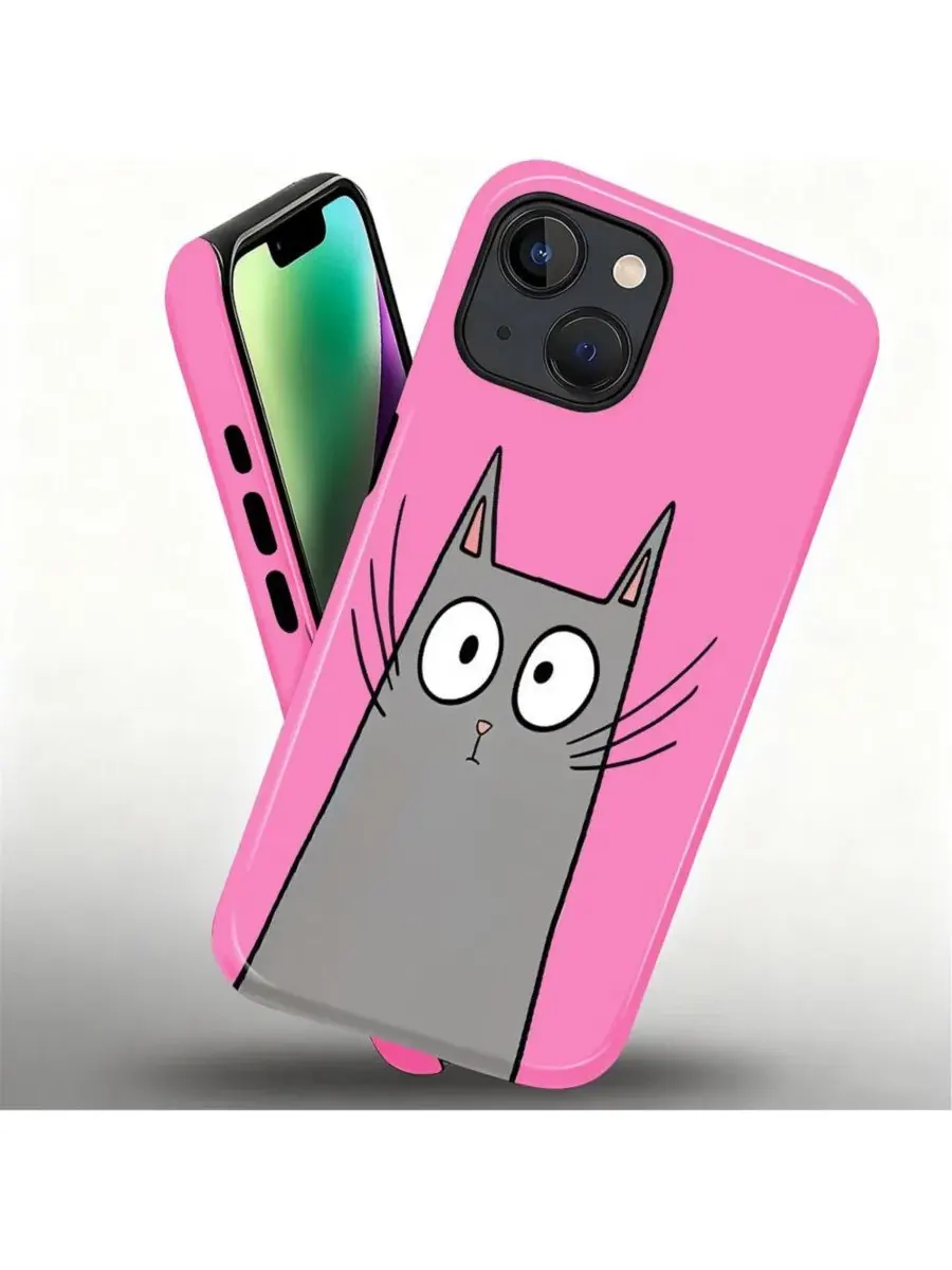 Чехол для iPhone 14 Plus, двухслойный ударопрочный, с принтом Funny Cat Art GONEZ, Shy Cat — изображение 3 из 7