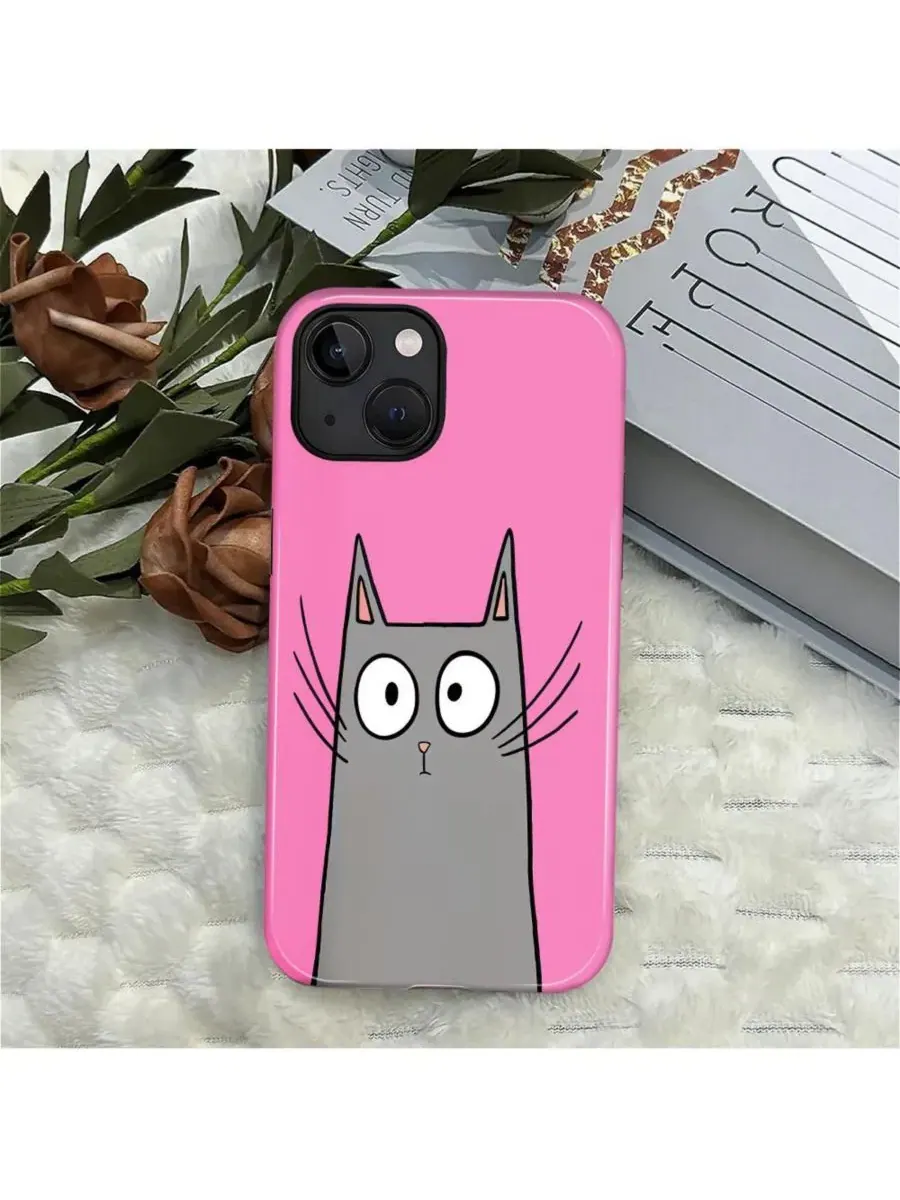 Чехол для iPhone 14 Plus, двухслойный ударопрочный, с принтом Funny Cat Art GONEZ, Shy Cat — изображение 4 из 7