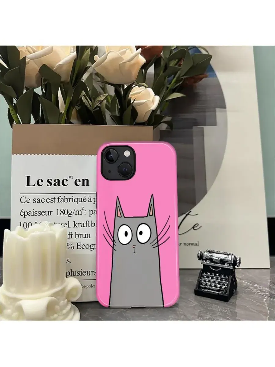 Чехол для iPhone 14 Plus, двухслойный ударопрочный, с принтом Funny Cat Art GONEZ, Shy Cat — изображение 5 из 7