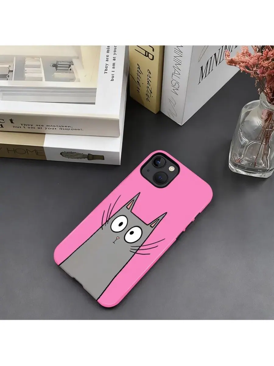 Чехол для iPhone 14 Plus, двухслойный ударопрочный, с принтом Funny Cat Art GONEZ, Shy Cat — изображение 6 из 7
