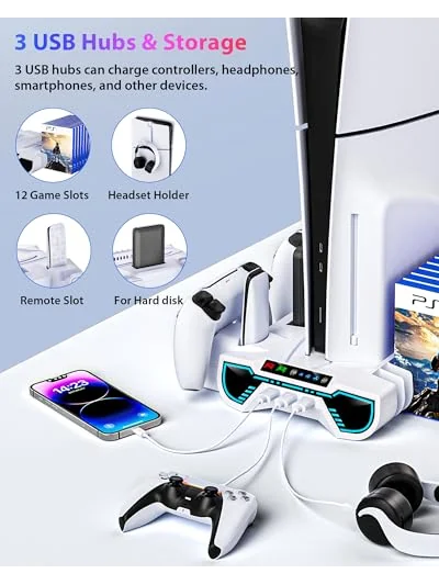 PS5/Slim/Pro Подставка охлаждения со зарядкой контроллеров — 5