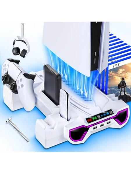 PS5/Slim/Pro Подставка охлаждения со зарядкой контроллеров