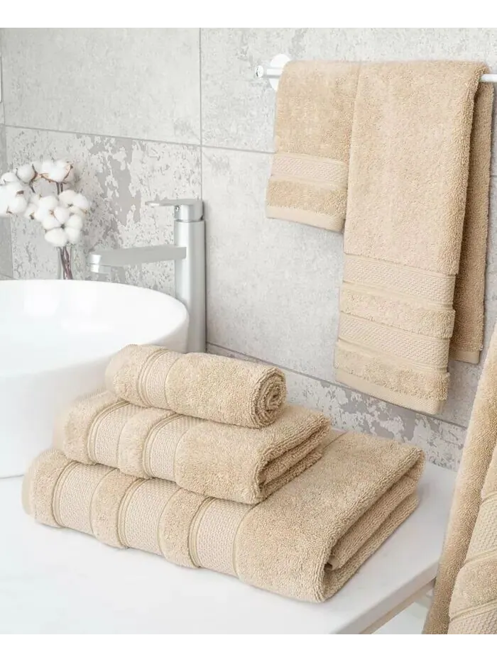 Набор банных полотенец American Soft Linen Salem Premium из 100% турецкого хлопка, 6 шт — изображение 2 из 6, бежевый