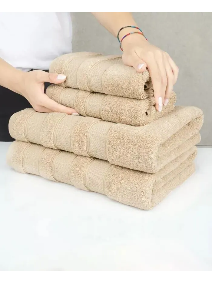 Набор банных полотенец American Soft Linen Salem Premium из 100% турецкого хлопка, 6 шт — изображение 4 из 6, бежевый