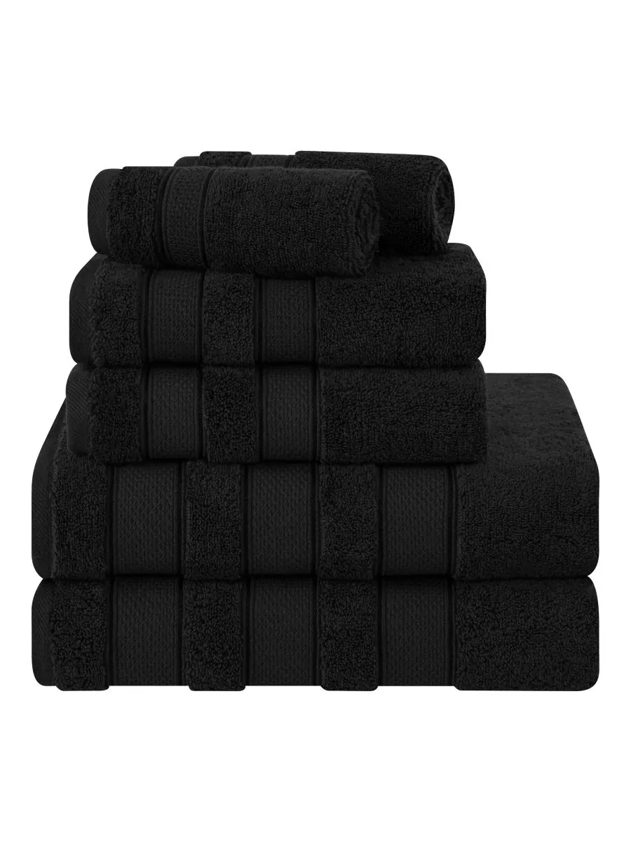 Набор банных полотенец Salem Premium из 6 предметов, 100% турецкий хлопок American Soft Linen — черный