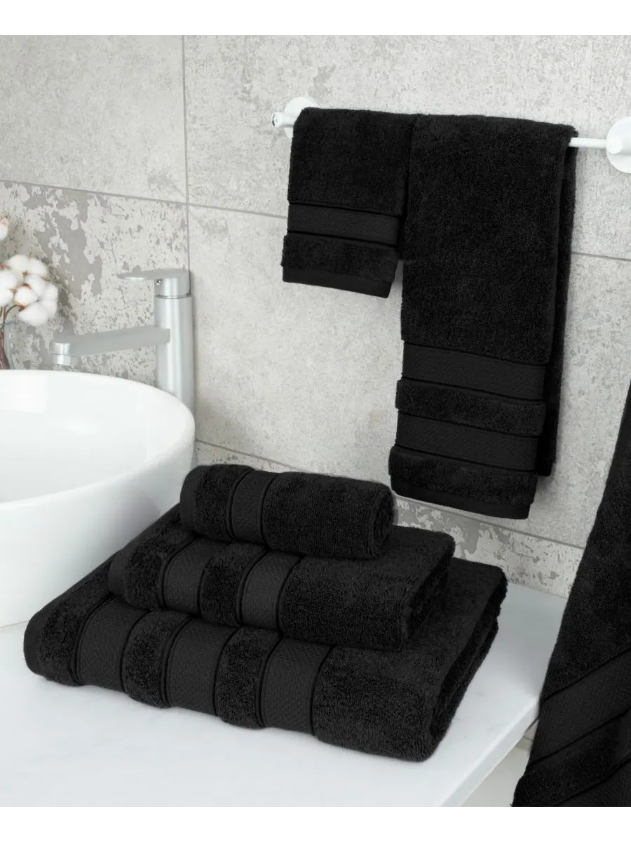 Набор банных полотенец Salem Premium из 6 предметов, 100% турецкий хлопок American Soft Linen — изображение 2 из 6, черный