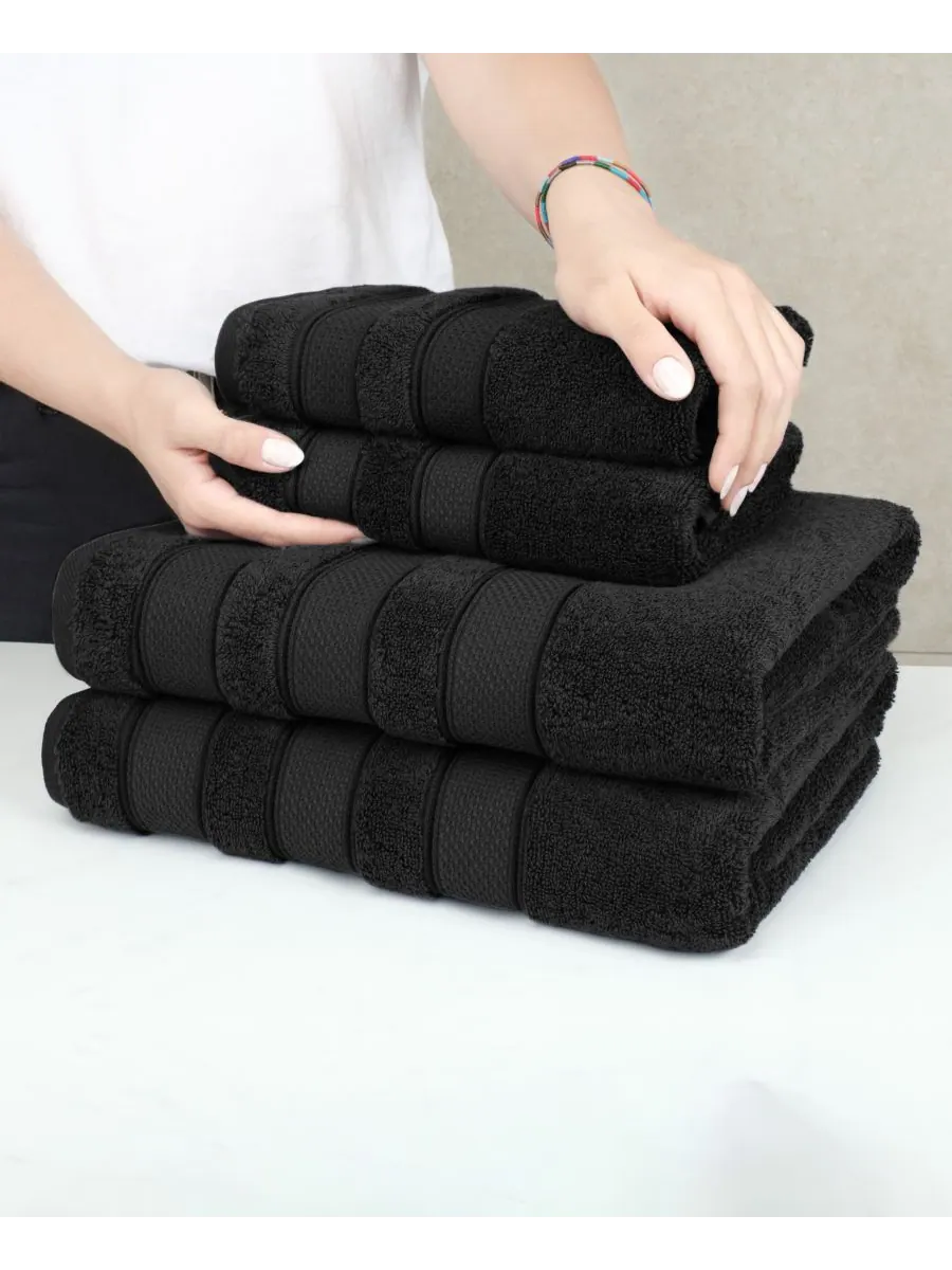 Набор банных полотенец Salem Premium из 6 предметов, 100% турецкий хлопок American Soft Linen — изображение 4 из 6, черный