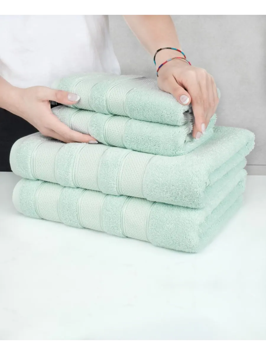 Набор банных полотенец Salem Premium из 6 предметов, 100% турецкий хлопок American Soft Linen — изображение 4 из 6, мята
