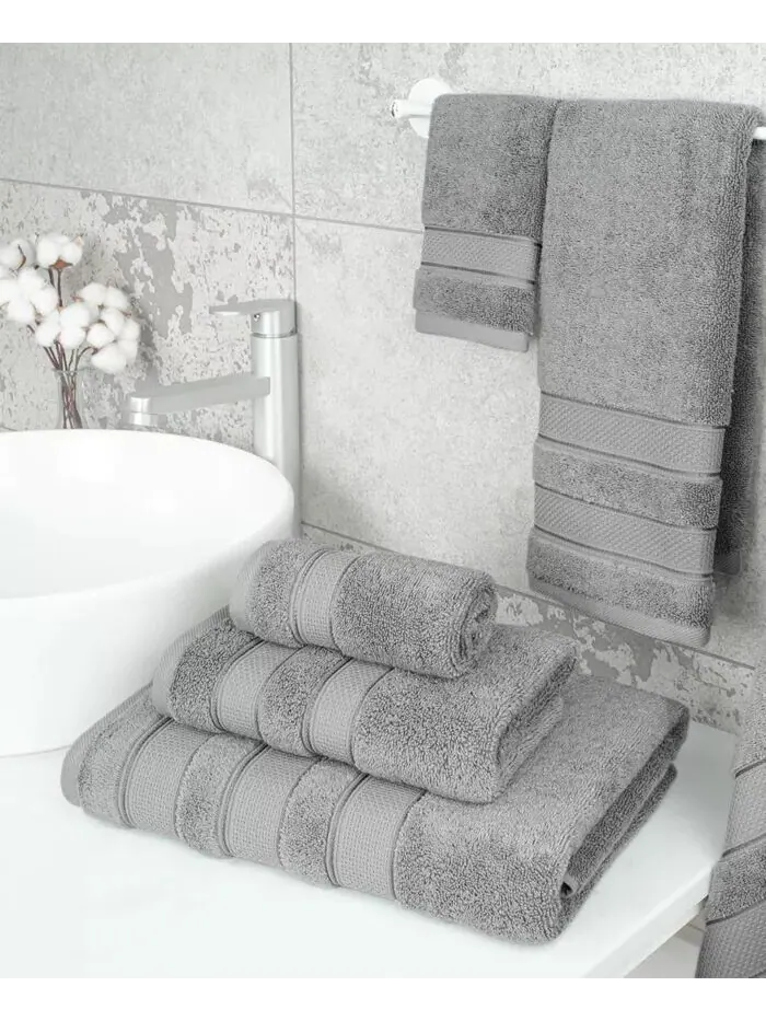 Набор банных полотенец American Soft Linen Salem Premium из 100% турецкого хлопка, 6 шт — изображение 2 из 6, серый