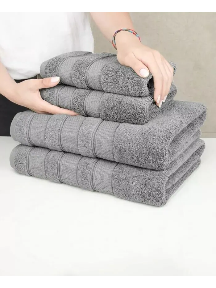 Набор банных полотенец American Soft Linen Salem Premium из 100% турецкого хлопка, 6 шт — изображение 4 из 6, серый