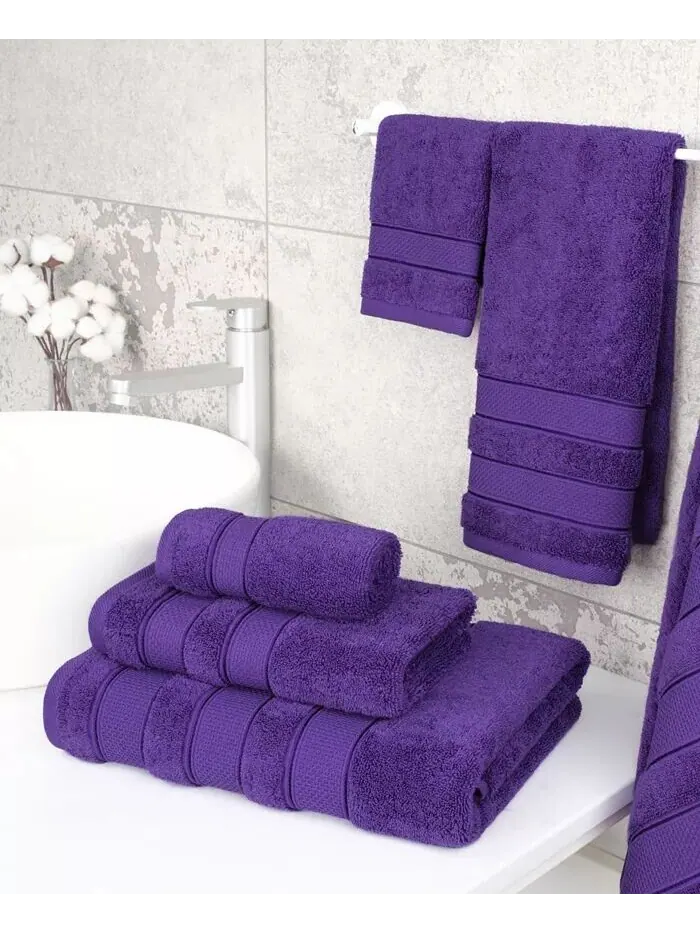 Набор банных полотенец American Soft Linen Salem Premium из 100% турецкого хлопка, 6 шт — изображение 2 из 6, фиолетовый
