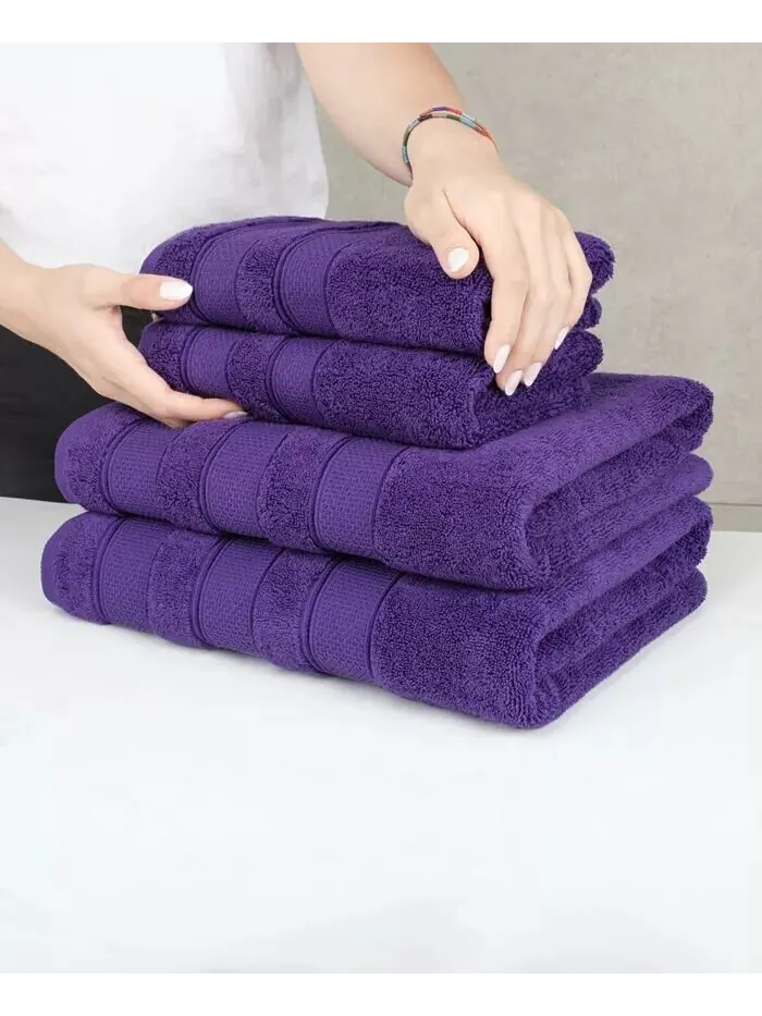 Набор банных полотенец American Soft Linen Salem Premium из 100% турецкого хлопка, 6 шт — изображение 3 из 6, фиолетовый