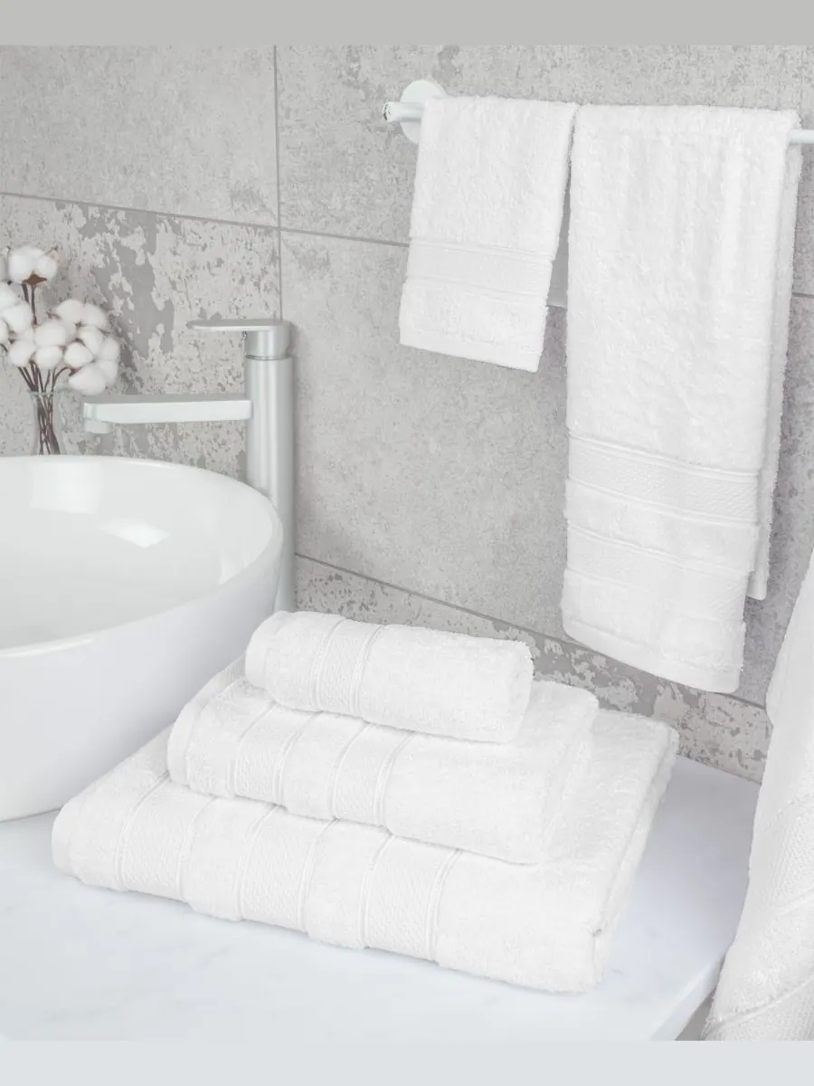 Набор банных полотенец Salem Premium из 6 предметов, 100% турецкий хлопок American Soft Linen — изображение 3 из 6, белый