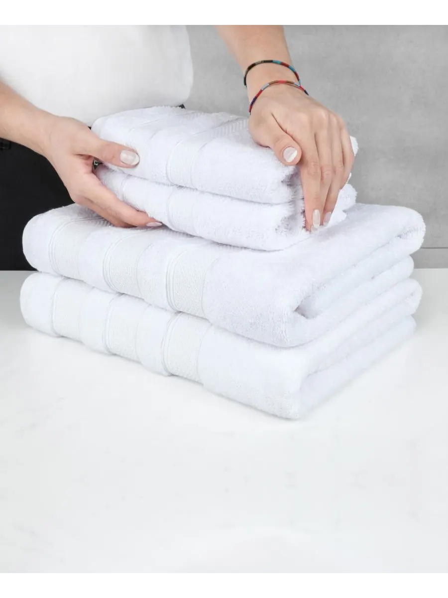 Набор банных полотенец Salem Premium из 6 предметов, 100% турецкий хлопок American Soft Linen — изображение 5 из 6, белый
