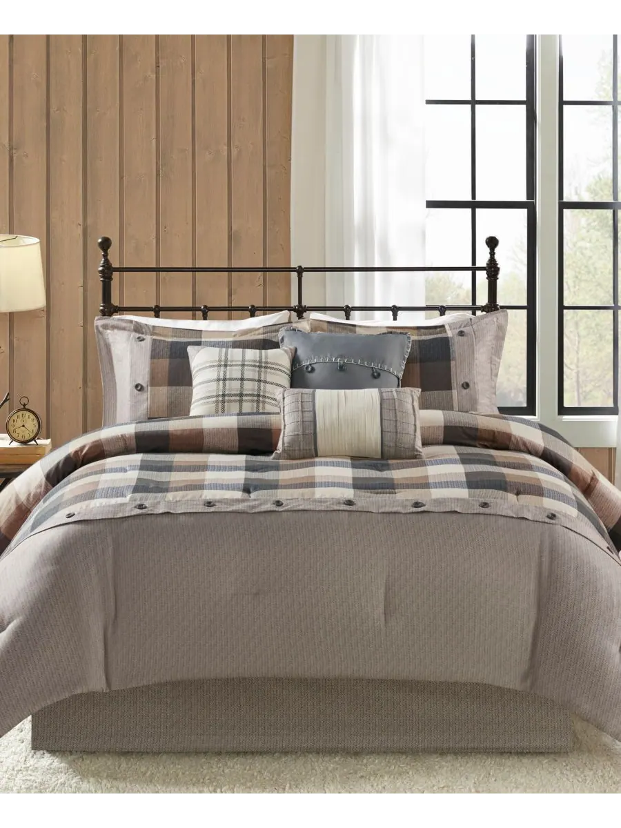 Комплект постельного белья Ridge Herringbone из 7 предметов, размер California King Madison Park — серый