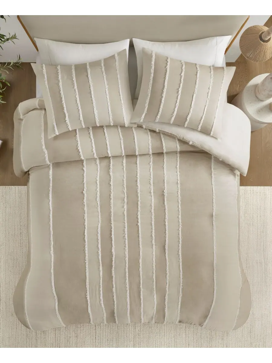 Комплект постельного белья Striped Shay из 3 предметов, размер Full/Queen Ink+Ivy — изображение 6 из 9, тауп