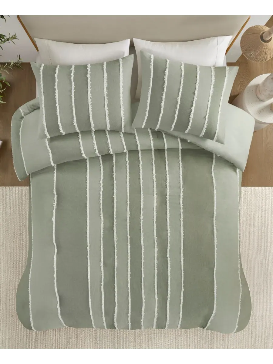 Комплект постельного белья Striped Shay из 3 предметов, размер Full/Queen Ink+Ivy, шалфейный — изображение 2 из 9