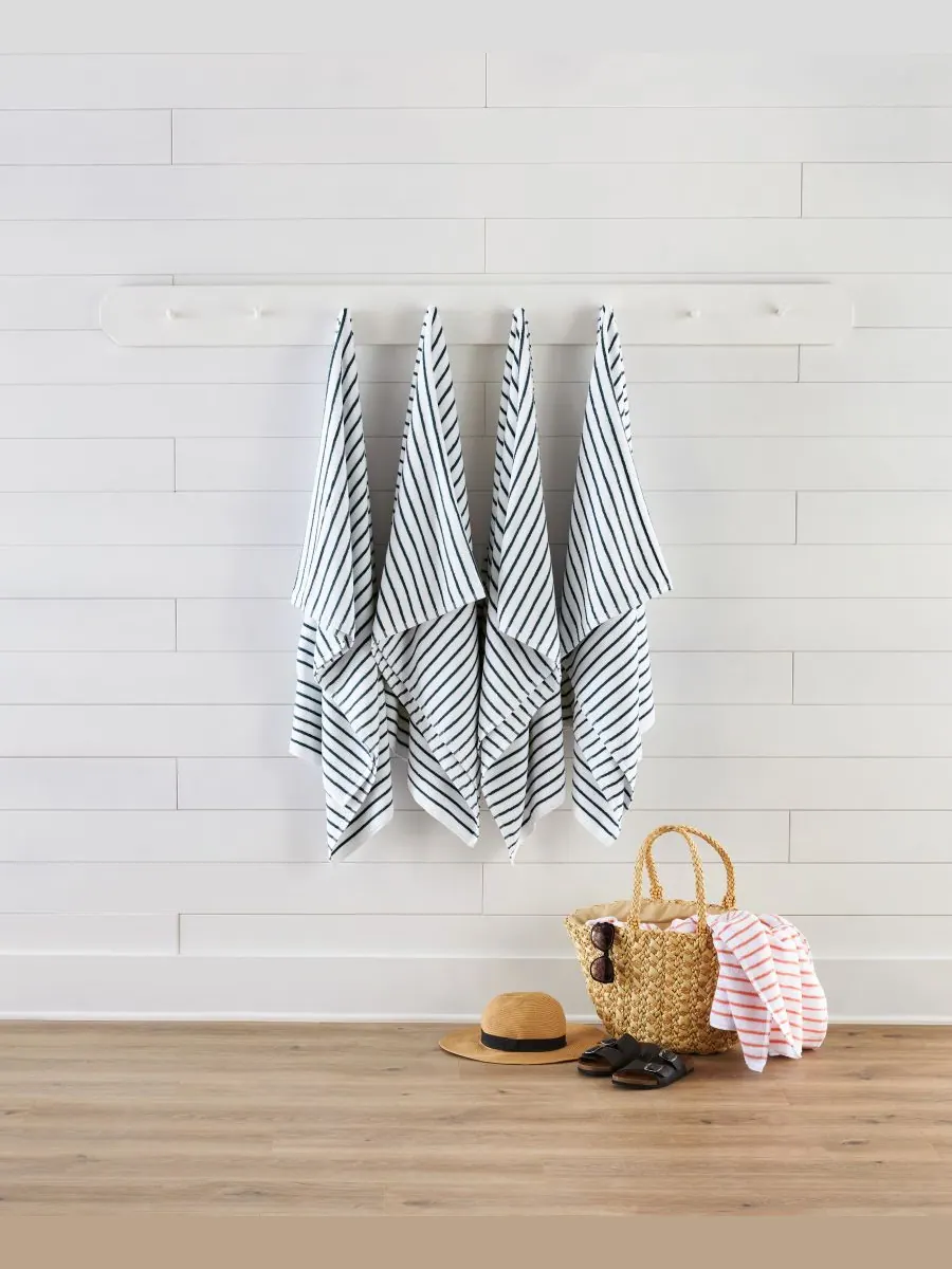 Набор хлопковых пляжных полотенец Cabana Stripe, 76,6 см x 182 см Ienjoy Home — изображение 2 из 8, темно-синий
