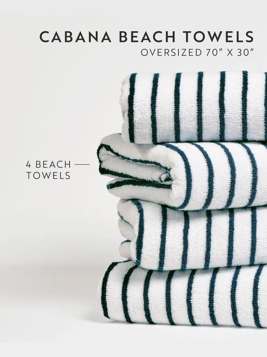 Набор хлопковых пляжных полотенец Cabana Stripe, 76,6 см x 182 см Ienjoy Home — изображение 3 из 8, темно-синий