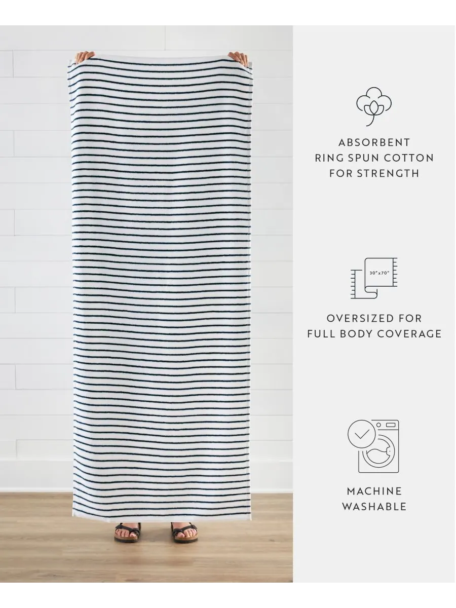 Набор хлопковых пляжных полотенец Cabana Stripe, 76,6 см x 182 см Ienjoy Home — изображение 4 из 8, темно-синий