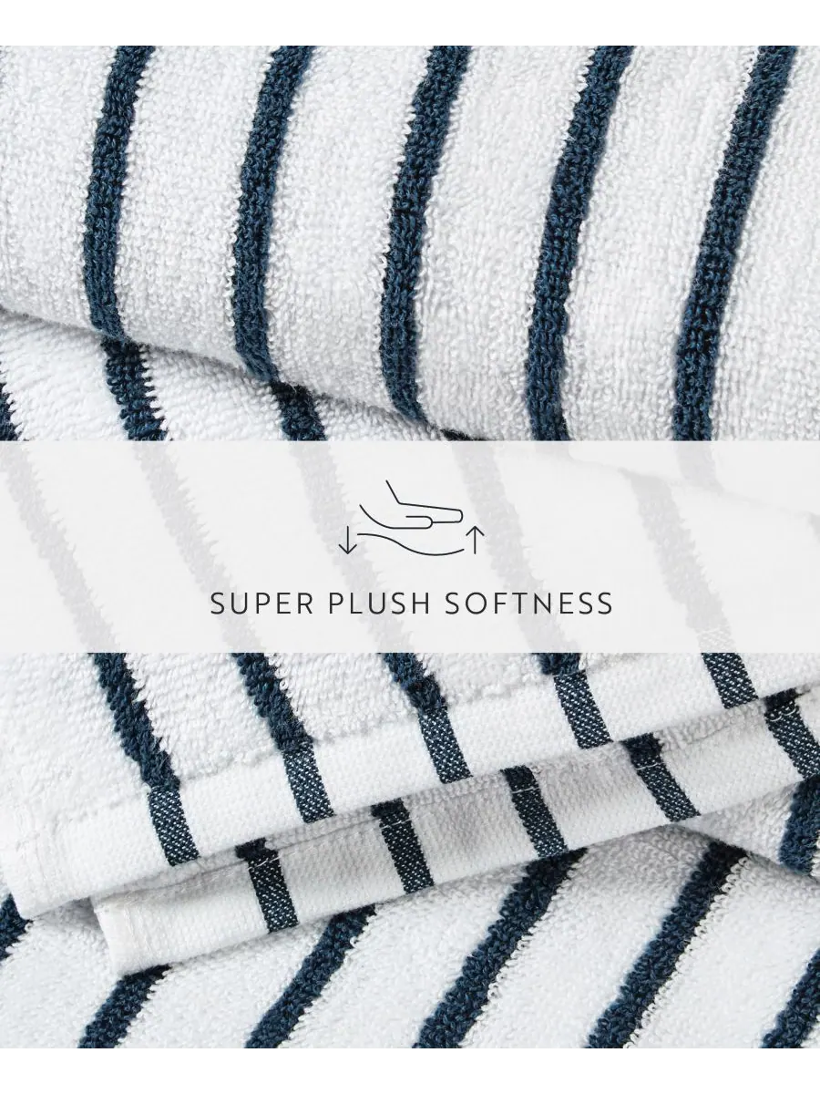Набор хлопковых пляжных полотенец Cabana Stripe, 76,6 см x 182 см Ienjoy Home — изображение 5 из 8, темно-синий