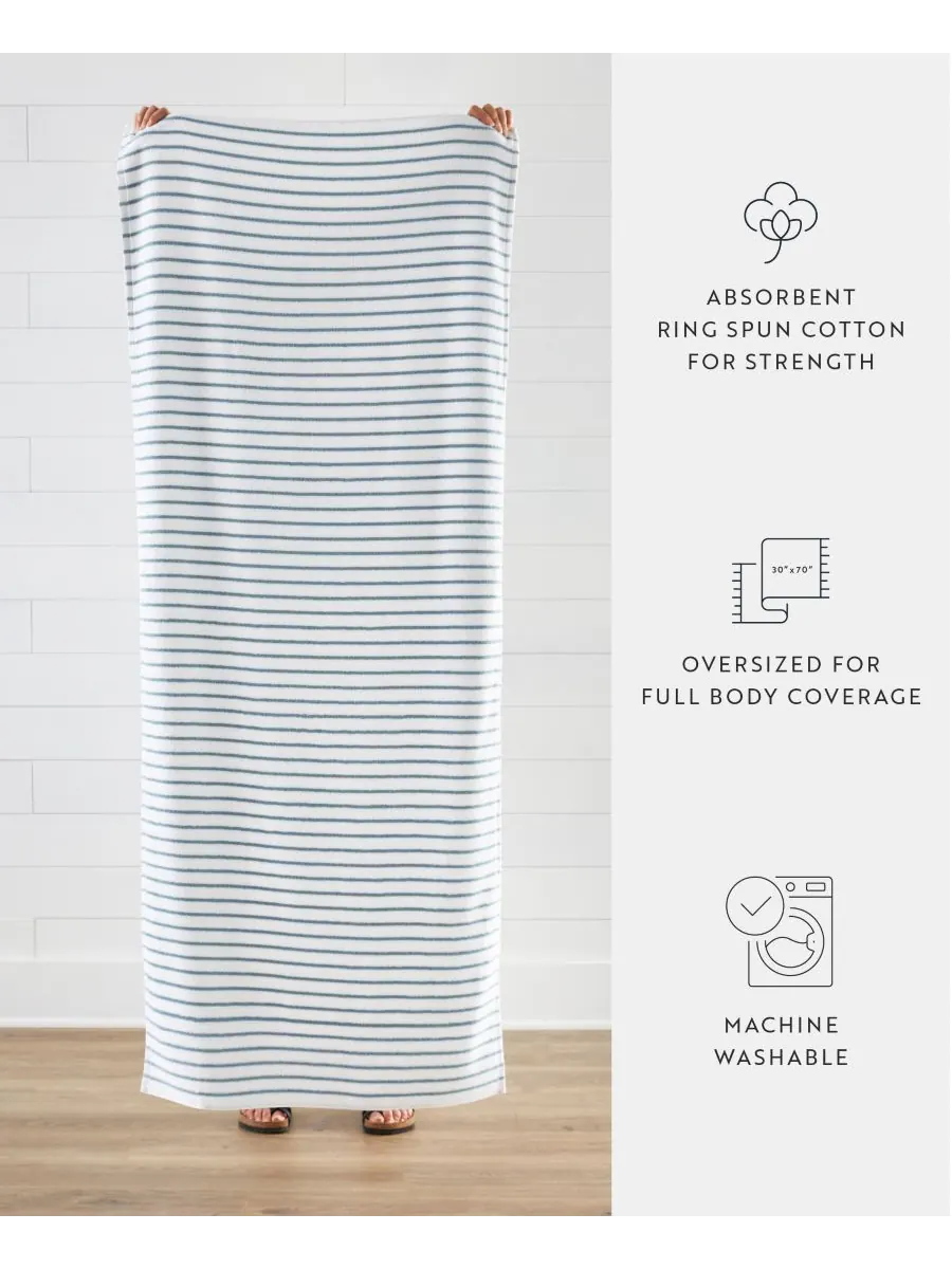 Набор хлопковых пляжных полотенец Cabana Stripe, 76,6 см x 182 см Ienjoy Home — изображение 4 из 9, светлый/синий