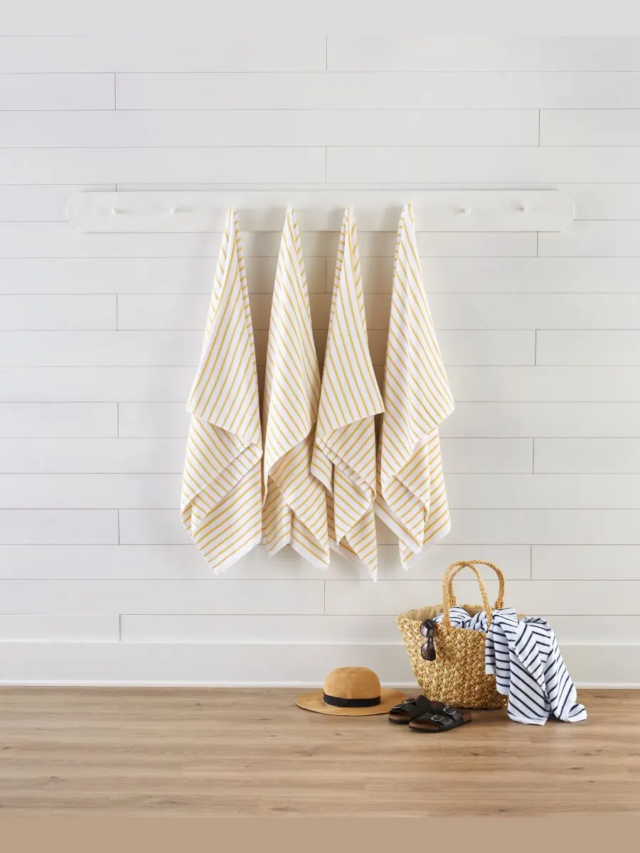 Набор хлопковых пляжных полотенец Cabana Stripe, 76,6 см x 182 см Ienjoy Home — изображение 2 из 9, желтый