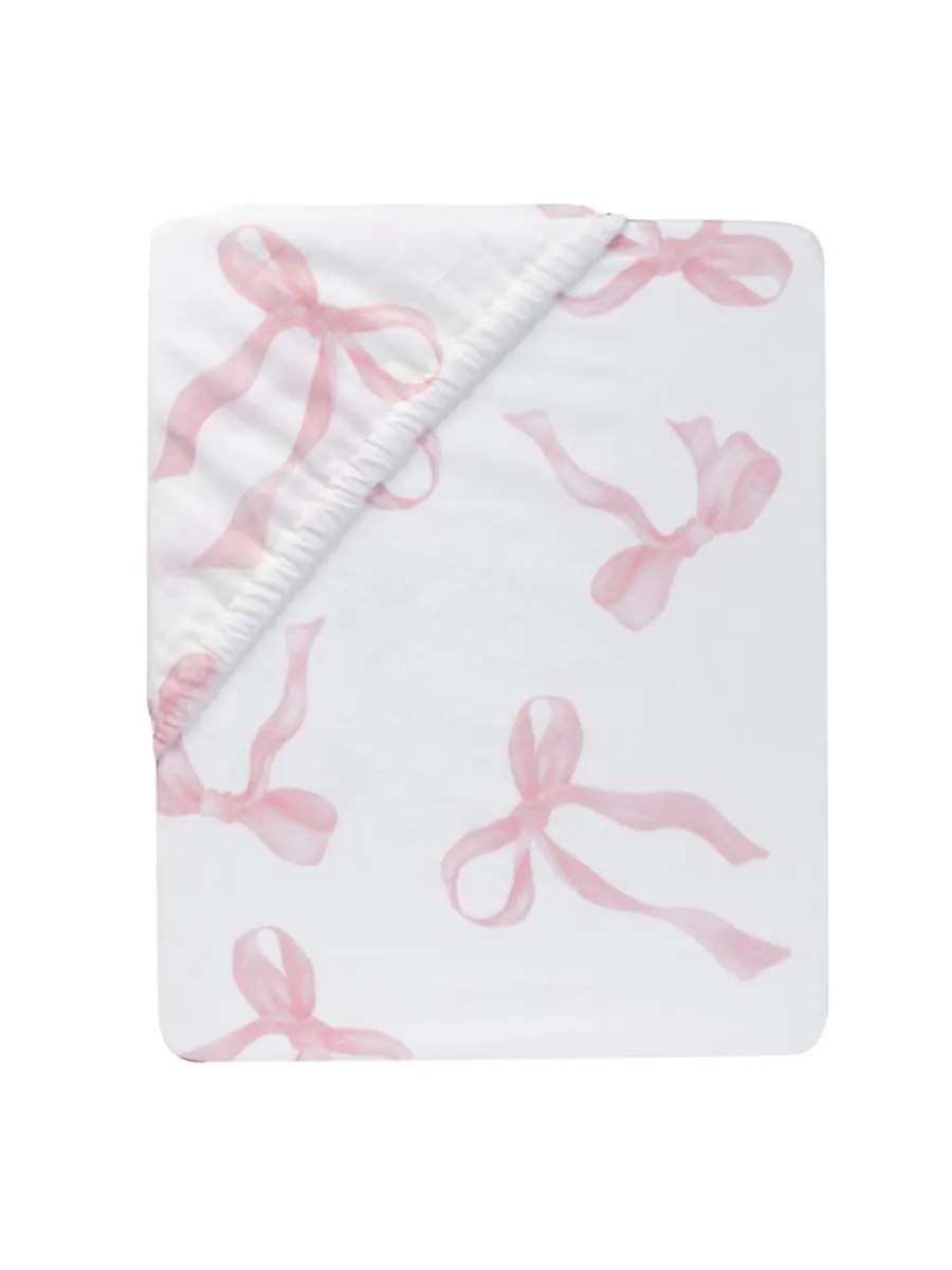 Детская простынь Coquette Bows из хлопка, розового цвета, для детской кроватки/малыша Lambs & Ivy — изображение 4 из 6