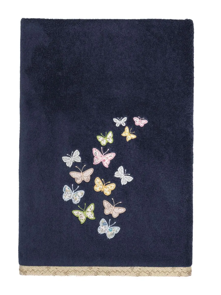 Набор из 3 банных полотенец из турецкого хлопка с вышивкой «Марипоса» Linum Home — изображение 3 из 5, морской