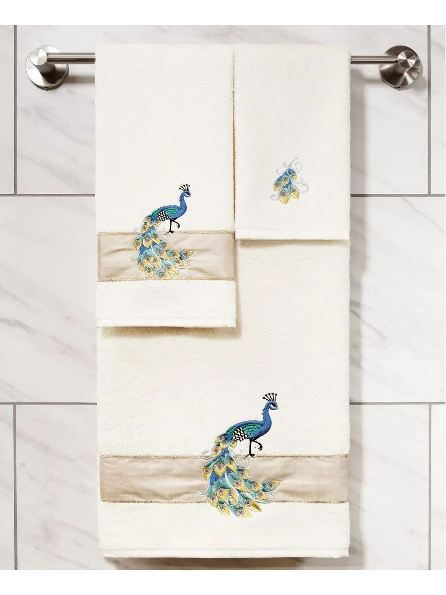 Набор из 3 банных полотенец из турецкого хлопка с вышивкой "Пенелопа" Linum Home, Cream, 3 Piece Set — изображение 4 из 6