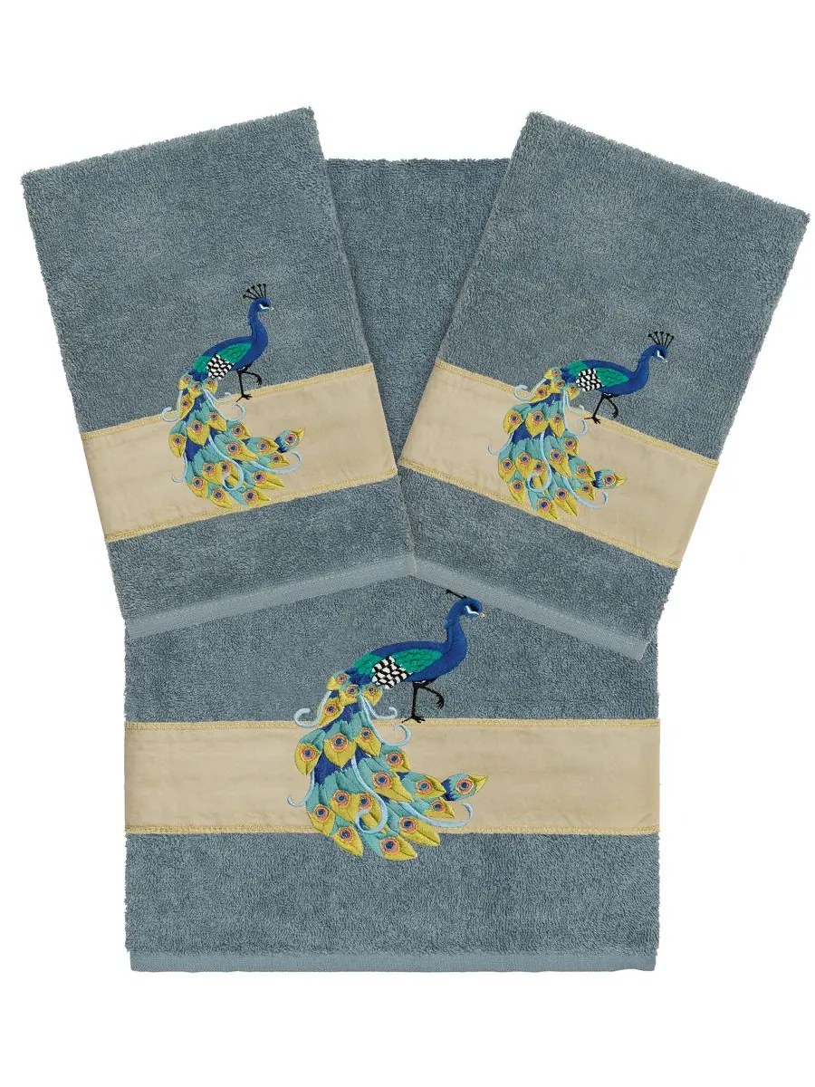 Набор из 3 банных полотенец из турецкого хлопка с вышивкой "Пенелопа" Linum Home, Teal, 3 Piece Set — изображение 1 из 6