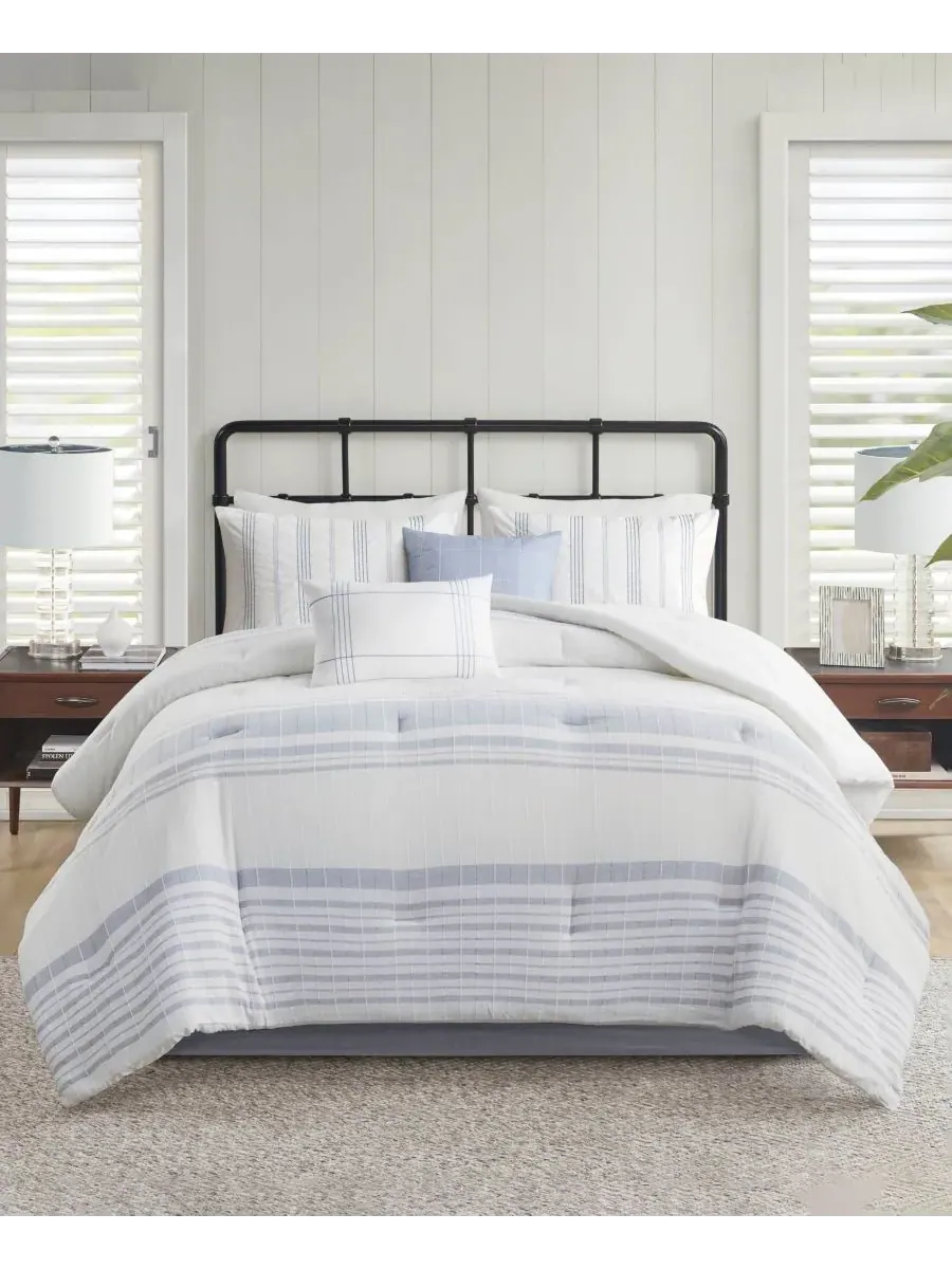 Комплект постельного белья Morgan Jacquard из 6 предметов, размер King Harbor House — изображение 1 из 10, белый синий