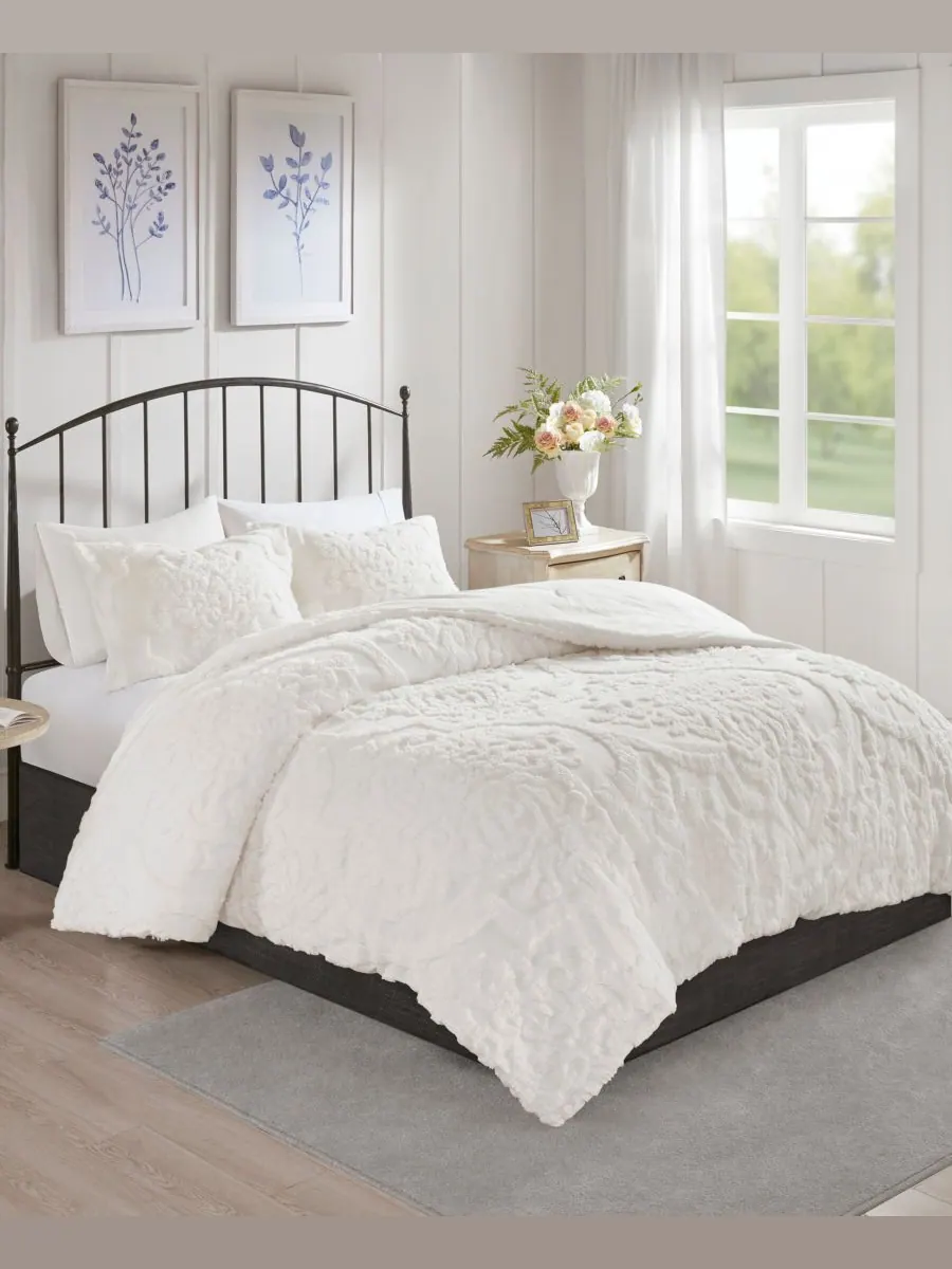 Комплект постельного белья Viola Damask из 3 предметов, размер King/California King Madison Park — изображение 2 из 10, белый