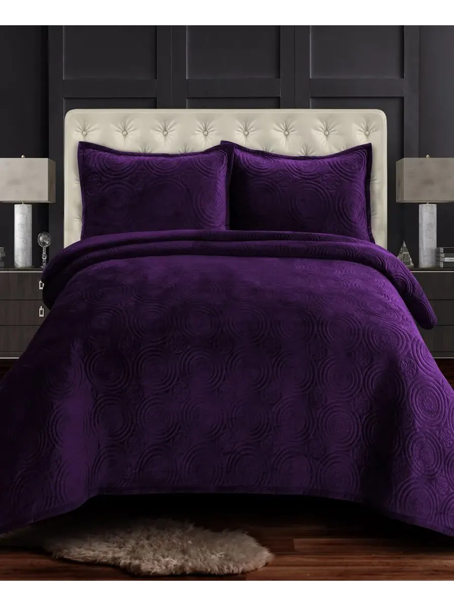 Комплект постельного белья Capri Medallion Velvet Oversized Solid из 3 предметов, размер Queen — фиолетовый