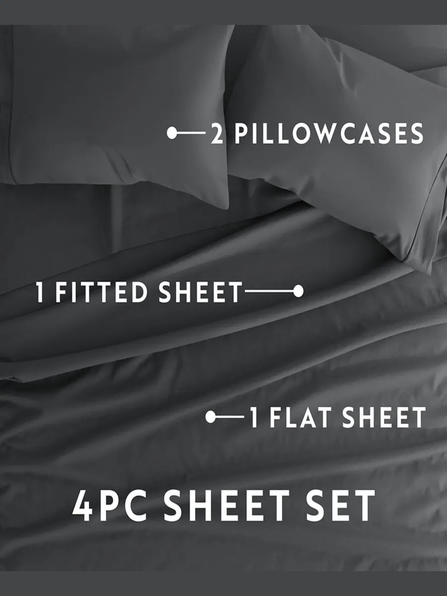 Комплект постельного белья Style Simplified из 4 предметов, размер King Ienjoy Home — изображение 6 из 6, серый