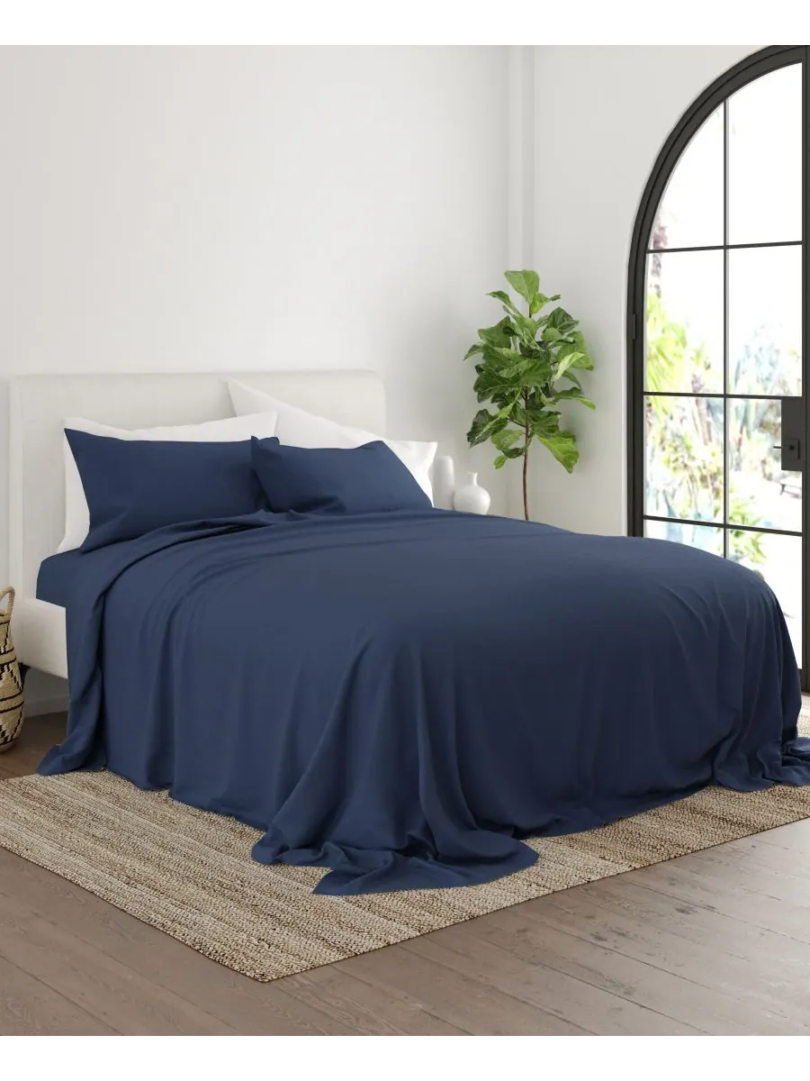 Комплект постельного белья Style Simplified из 4 предметов, размер King Ienjoy Home — изображение 3 из 6, темно-синий