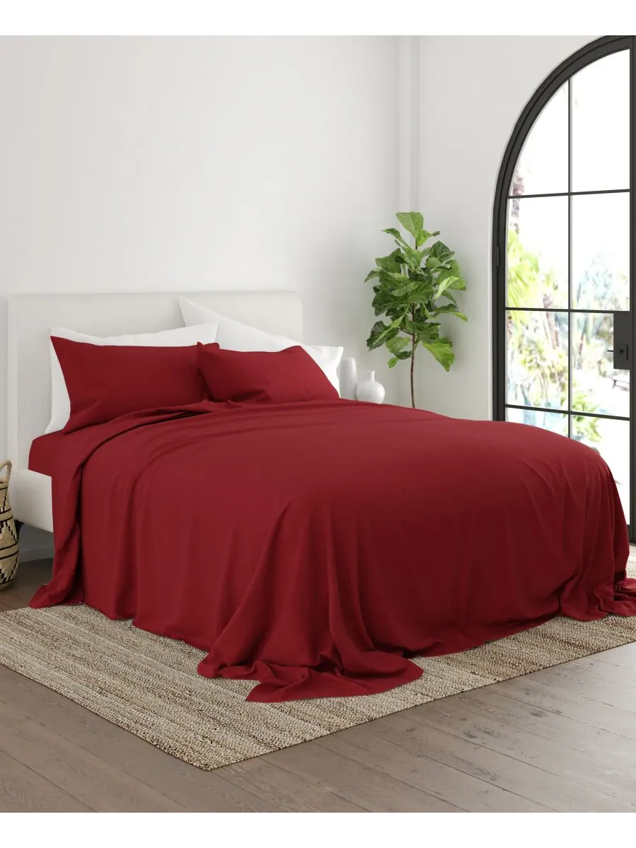 Комплект постельного белья Style Simplified из 4 предметов, размер King Ienjoy Home — изображение 3 из 6, бордовый