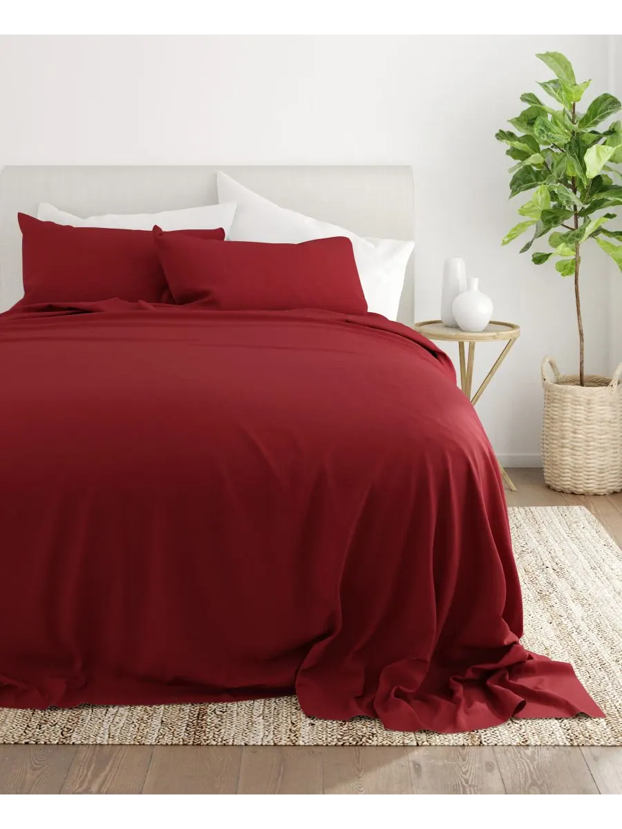 Комплект постельного белья Style Simplified из 4 предметов, размер King Ienjoy Home — изображение 4 из 6, бордовый