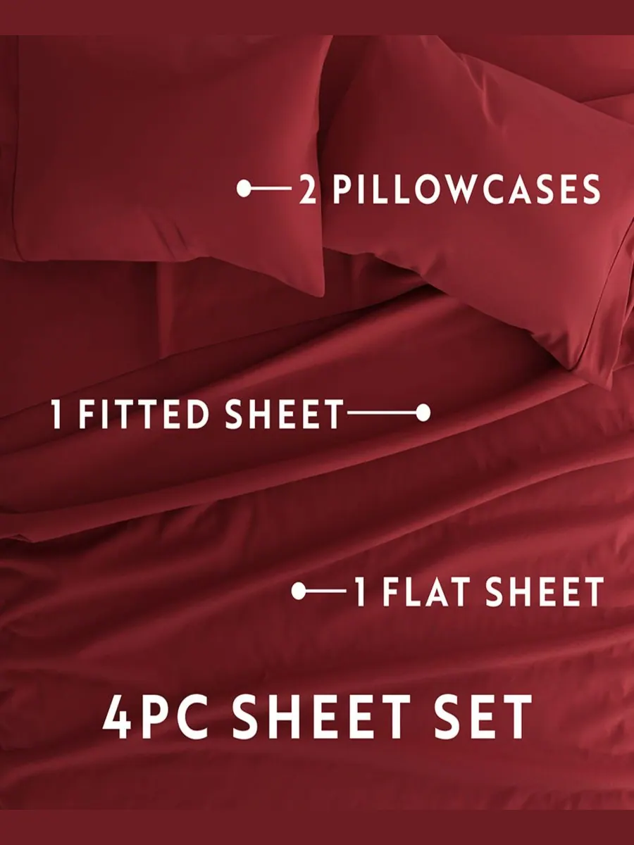 Комплект постельного белья Style Simplified из 4 предметов, размер King Ienjoy Home — изображение 6 из 6, бордовый