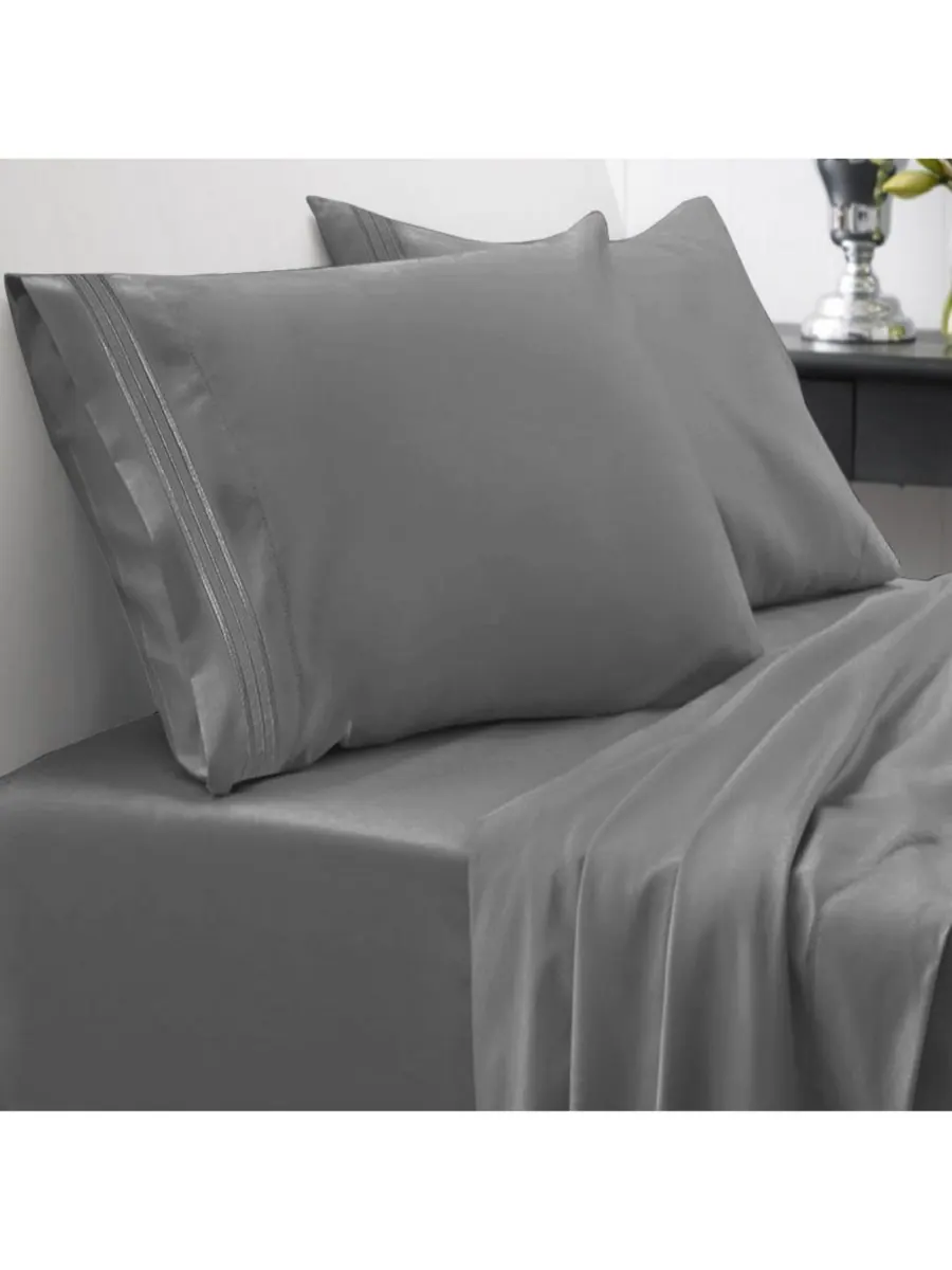 Комплект постельного белья из микрофибры, 4 предмета, размер полный Sweet Home Collection — изображение 1 из 2, серый