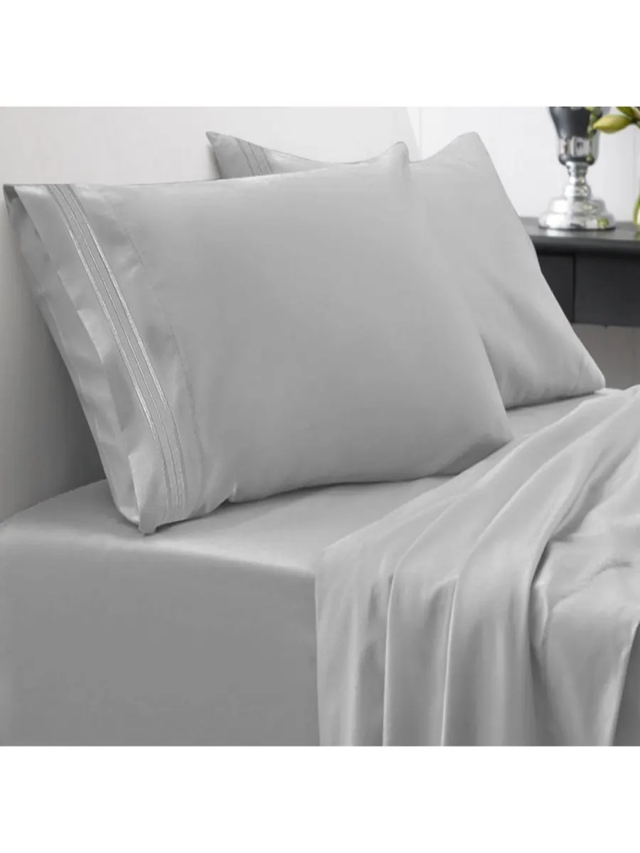 Комплект постельного белья из микрофибры, 4 предмета, размер King Sweet Home Collection — изображение 1 из 2, серебряный