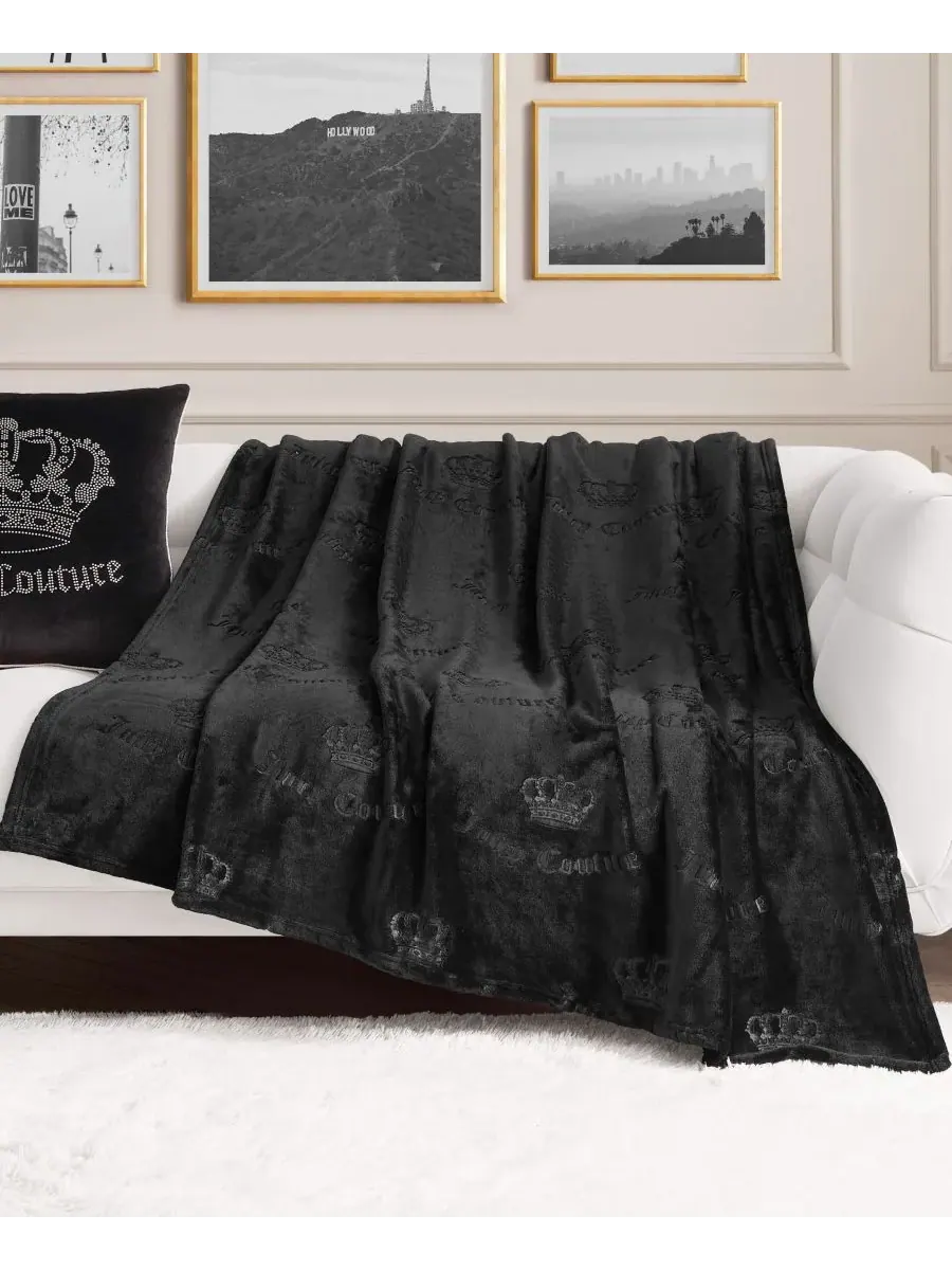 Мягкий плед большого размера с рельефным рисунком, 152 x 178 см Juicy Couture — изображение 1 из 6, черный