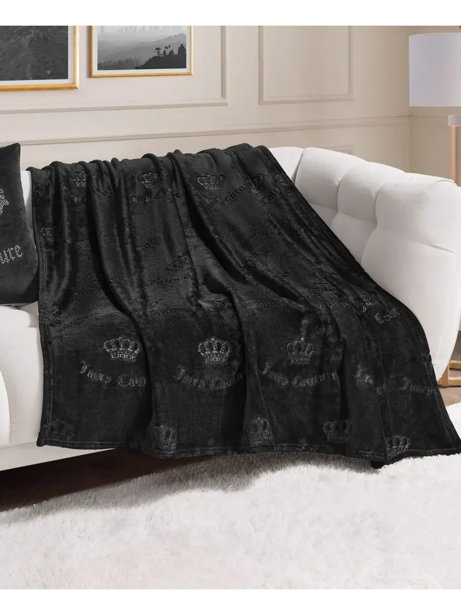 Мягкий плед большого размера с рельефным рисунком, 152 x 178 см Juicy Couture — изображение 6 из 6, черный