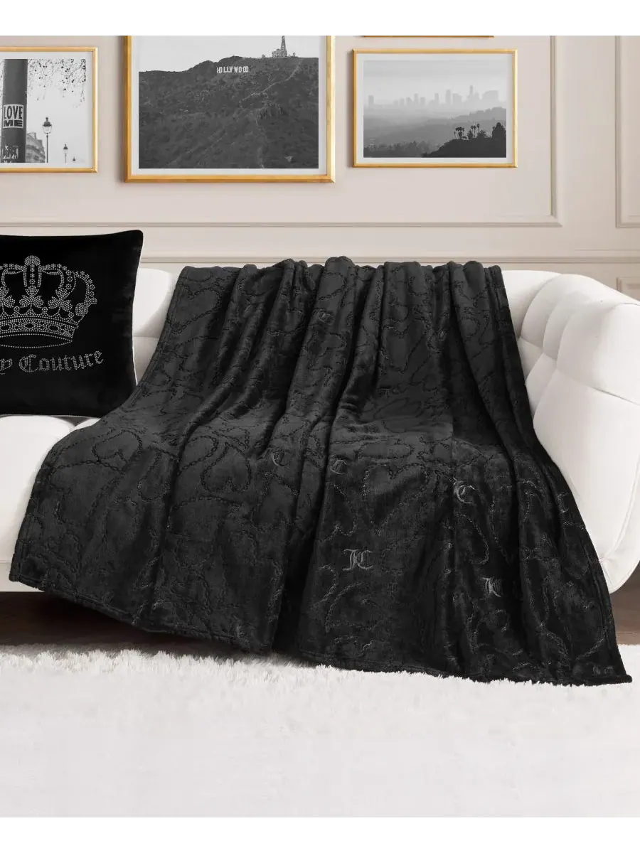 Мягкий плед большого размера с рельефным рисунком, 152 x 178 см Juicy Couture — изображение 1 из 6, черный