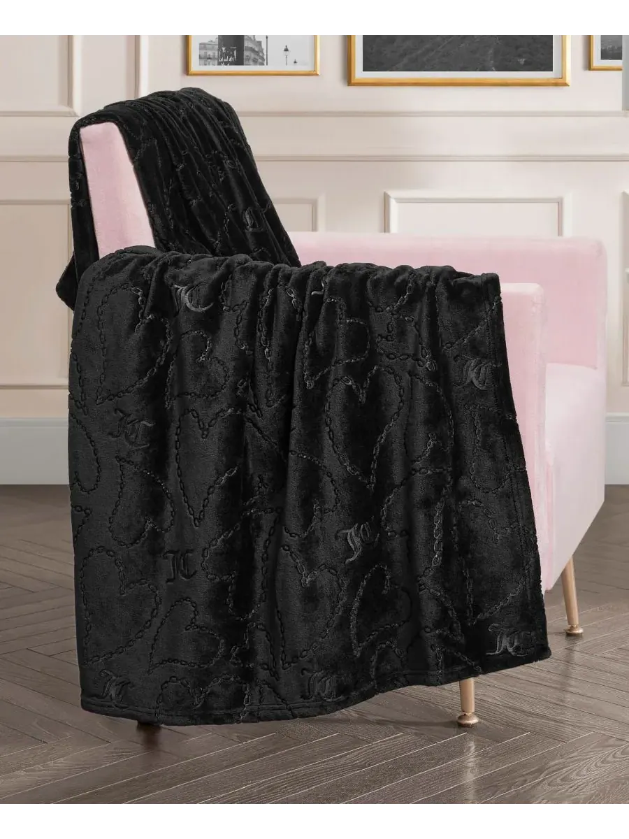 Мягкий плед большого размера с рельефным рисунком, 152 x 178 см Juicy Couture — изображение 2 из 6, черный