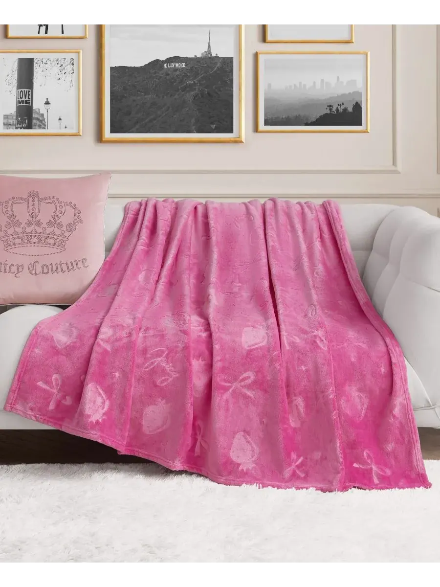 Мягкий плед большого размера с рельефным рисунком, 152 x 178 см Juicy Couture — изображение 1 из 6, розовый
